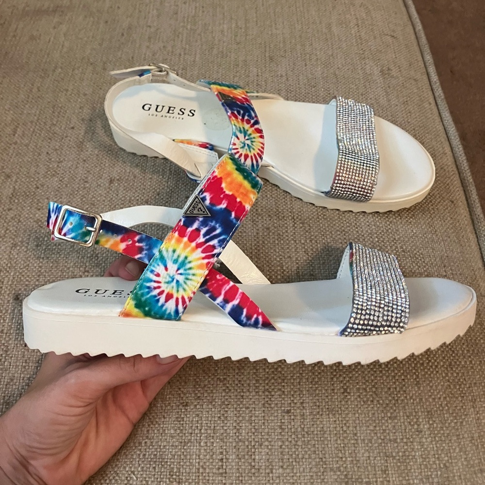 Guess tie dye sandals with rhinestones